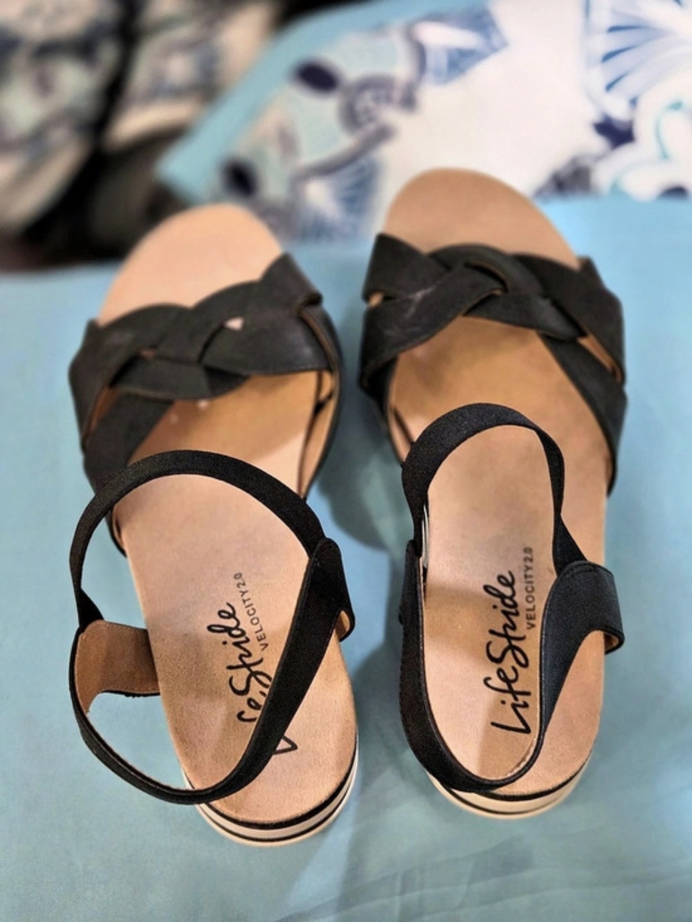 LifeStride Zuri Ankle Strap Platform Sandal Sandals Black & Tan US 8.5 W